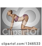 Poster, Art Print Of 3d Fit Caucasian Woman In A Cat Yoga Pose On Gray 2
