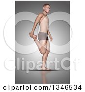 Poster, Art Print Of 3d Fit Caucasian Man Stretching Holding A Foot On Gray