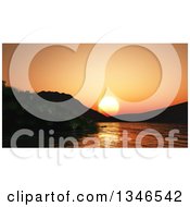 Clipart Of A Background Of An Orange Sunset Over Hills And A Lake Royalty Free Illustration