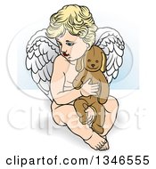 Poster, Art Print Of Cartoon Blond White Cherub Holding A Stuffed Animal