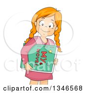 Poster, Art Print Of Happy Red Haired Caucasian Girl Carrying A Handmade Novel