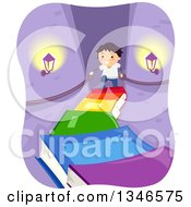 Poster, Art Print Of Happy Boy Climbing A Staircase Of Books In A Castle