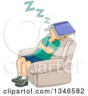 Clipart Of A Red Haired Caucasian Boy Snoozing In A Chair With A Book Over His Face Royalty Free Vector Illustration