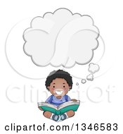 Poster, Art Print Of Happy Black Boy Sitting On The Floor Thinking And Readint A Book