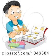 Poster, Art Print Of Happy Boy Leaning How To Make Origami From A Book