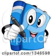 Cartoon Blue Book Mascot Holding A Signing Pen
