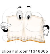 Cartoon Book Mascot Pointing At Its Own Blank Pages