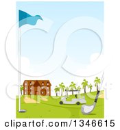 Poster, Art Print Of Club Hole Flag And Cart On A Golf Course With The Building In The Background