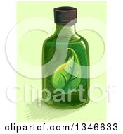 Clipart Of A Green Herbal Tincture Bottle With A Leaf Royalty Free Vector Illustration