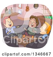 Cartoon White And Black Men Laughing And Having A Good Time In A Man Cave