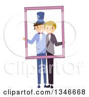 Poster, Art Print Of Happy Gay Wedding Couple Holding A Frame For A Wedding Picture