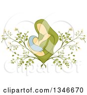 Clipart Of A Sketched Mother Breastfeeding Her Baby In A Moringa Plant Royalty Free Vector Illustration