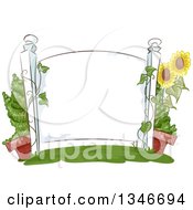 Poster, Art Print Of Blank White Sign With Sunflowers And A Potted Plant