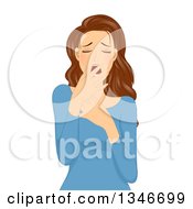 Clipart Of A Tired Brunette Caucasian Woman Yawning Royalty Free Vector Illustration