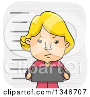 Cartoon Blond Caucasian Woman Holding A Tag And Getting A Mugshot Taken