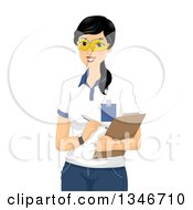 Poster, Art Print Of Happy Black Haired Female Scientist Taking Notes On A Clipboard