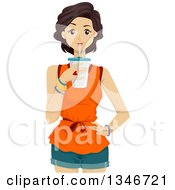 Young Brunette Caucasian Woman Drinking A Beverage
