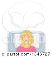 Clipart Of A Happy Blond Caucasian Woman Dreaming Or Undergoing Hypnotherapy Royalty Free Vector Illustration