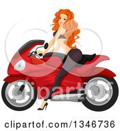 Clipart Of A Sexy Red Haired Caucasian Woman Riding A Motorcycle Royalty Free Vector Illustration by BNP Design Studio