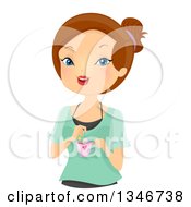 Clipart Of A Cartoon Brunette Caucasian Woman Steeping A Bag Of Tea In A Cup Royalty Free Vector Illustration by BNP Design Studio