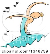 Clipart Of A Sketched Blond Caucasian Female Ballerina Dancing In A Sparkly Blue Tutu Royalty Free Vector Illustration