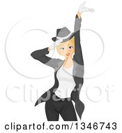 Blond Caucasian Female Dancer In A Black Suit