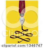 Clipart Of A Fountain Pen Creating A Swirl On Yellow Royalty Free Vector Illustration