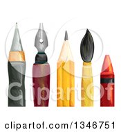 Poster, Art Print Of Ball Point And Fountain Pens Pencil Paintbrush And Crayon