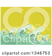 Clipart Of A Background Of Green Ocean Waves Over Yellow Royalty Free Vector Illustration