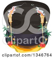 Lit Tiki Torches By A Path With A View Of A Beach At Night