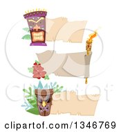 Blank Banners With Tiki Statues And A Torch