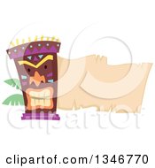 Tiki Statue With Palm Branches And A Blank Parchment Banner