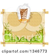 Poster, Art Print Of Tiki Mask On A Blank Sign With Leaves And Flowers