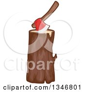 Clipart Of A Cartoon Axe In A Log Royalty Free Vector Illustration by BNP Design Studio