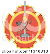 Poster, Art Print Of Badge With A Fire House Pole Ladder And Axe