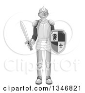 Poster, Art Print Of Cartoon Full Armor Knight Holding A Shield And Sword