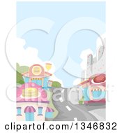 Poster, Art Print Of Road Leading Through A City And Restaurant Buildings