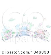 Poster, Art Print Of Sketched City Buildings And Restaurants
