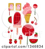 Poster, Art Print Of Cherry Watermelon And Strawberry Flavoried Lolipops Toaster Pastries And Ice Cream