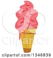 Poster, Art Print Of Dripping Pink Ice Cream Cone With Sprinkles