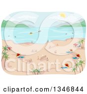 Tropical Beach With People On The Shore And In The Water