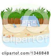 Poster, Art Print Of Blue Beachfront Cabin With Palm Trees