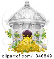 Poster, Art Print Of Bank Building With Cash And Money Flowing Out