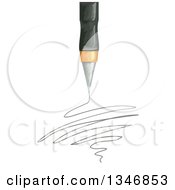 Clipart Of A Ball Point Pen Over Scribbles Royalty Free Vector Illustration