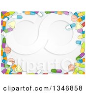 Poster, Art Print Of Border Of Sketched Colorful Pills Around Text Space