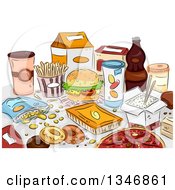 Poster, Art Print Of Sketched Junk Foods On A Table