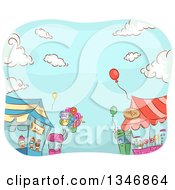 Poster, Art Print Of Sketched Carnival Vendor Stands With Balloons Against Blue Sky