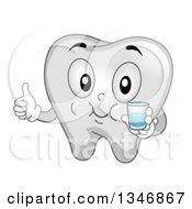 Cartoon Tooth Mascot Gargling Mouthwash And Giving A Thumb Up