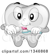 Clipart Of A Cartoon Tooth Mascot Putting Paste On A Toothbrush Royalty Free Vector Illustration