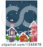 Clipart Of Village Buildings On A Snowy Winter Night Royalty Free Vector Illustration by BNP Design Studio